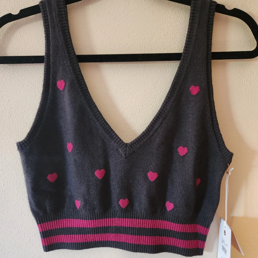 Spiritual Gangster Charcoal & Pink Heart Knit Bralette & High-Waist Brief Set
